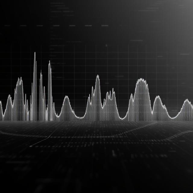 Gray bars against a black background with grid lines and lighting effects.